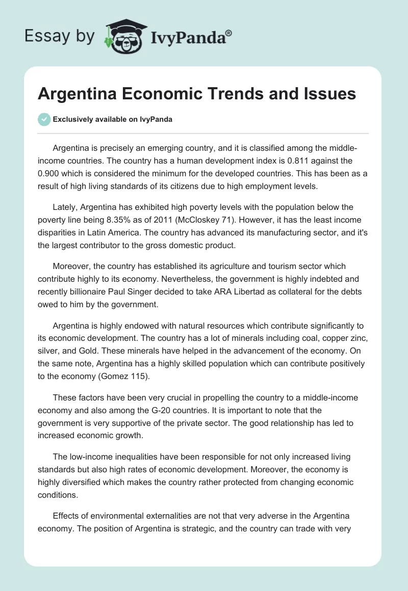 Argentina Economic Trends and Issues. Page 1