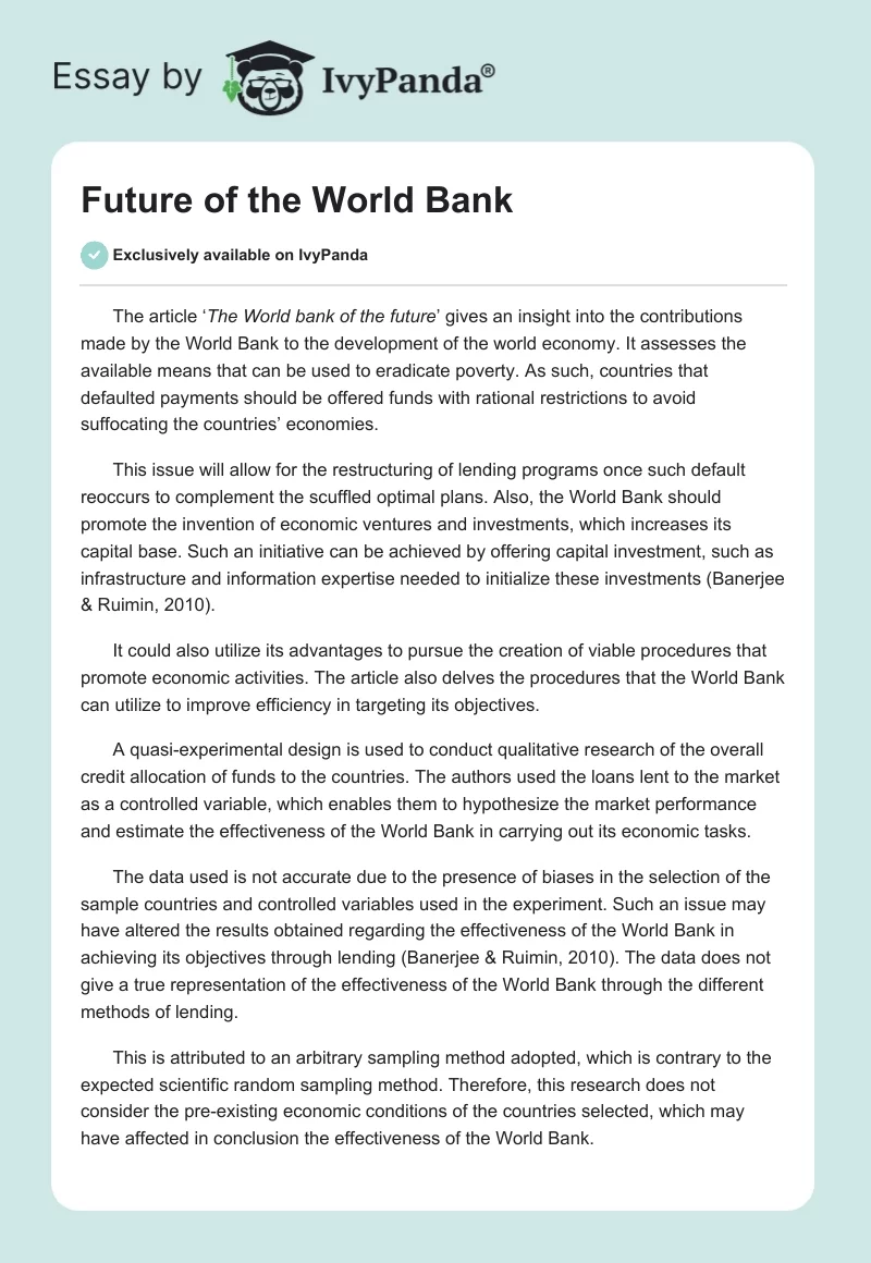 Future of the World Bank. Page 1