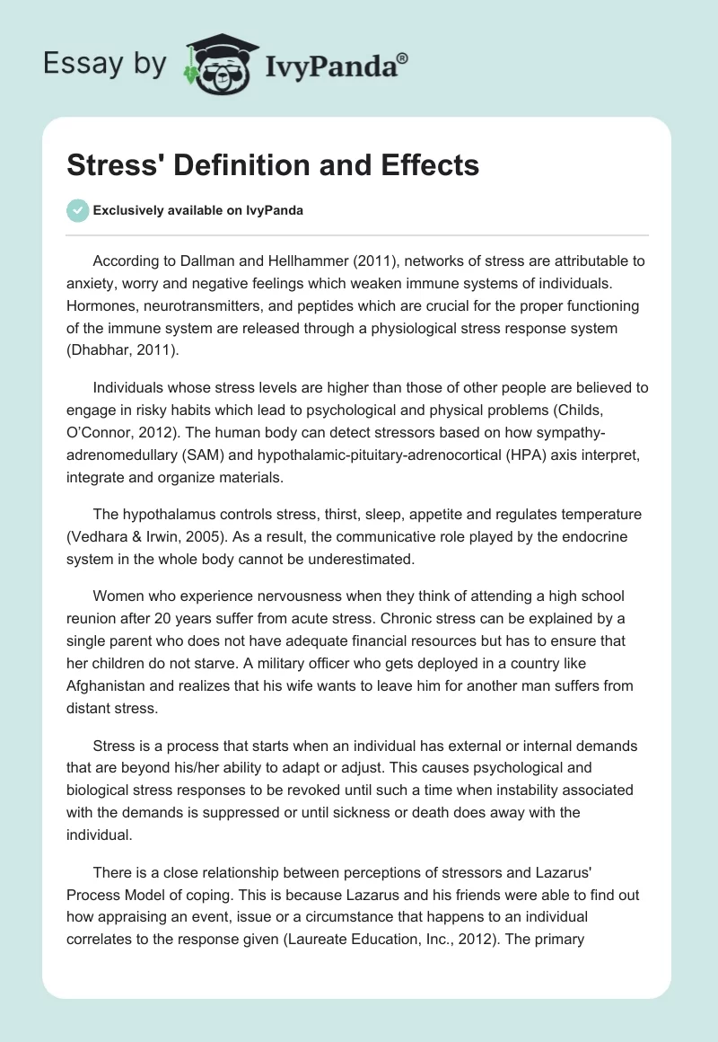 Stress' Definition and Effects. Page 1