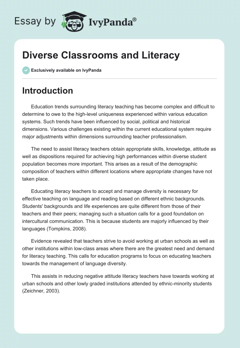 Diverse Classrooms and Literacy. Page 1
