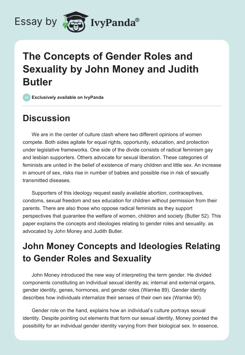 The Concepts of Gender Roles and Sexuality by John Money and Judith Butler. Page 1