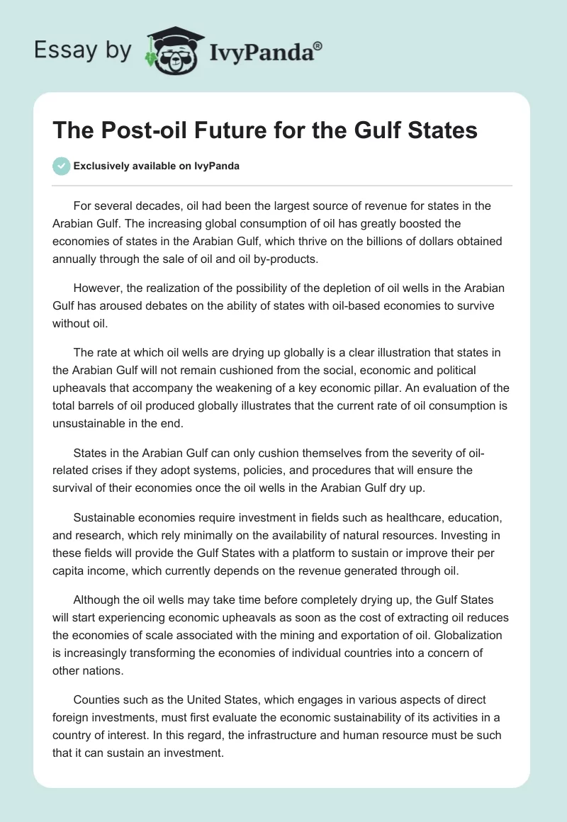The Post-oil Future for the Gulf States. Page 1