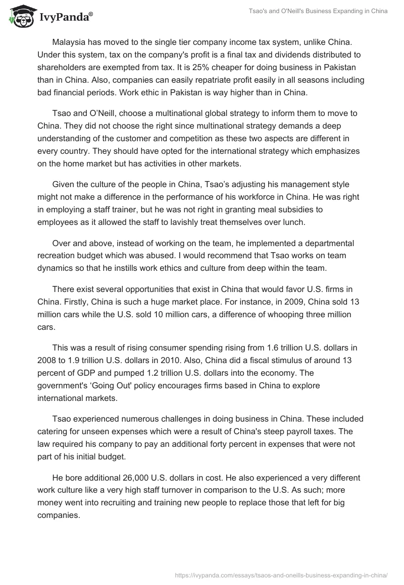 Tsao's and O'Neill's Business Expanding in China. Page 2