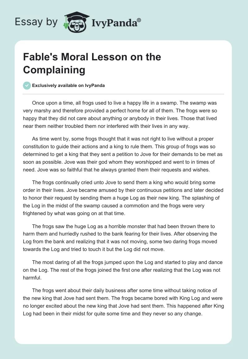 Fable's Moral Lesson on the Complaining. Page 1