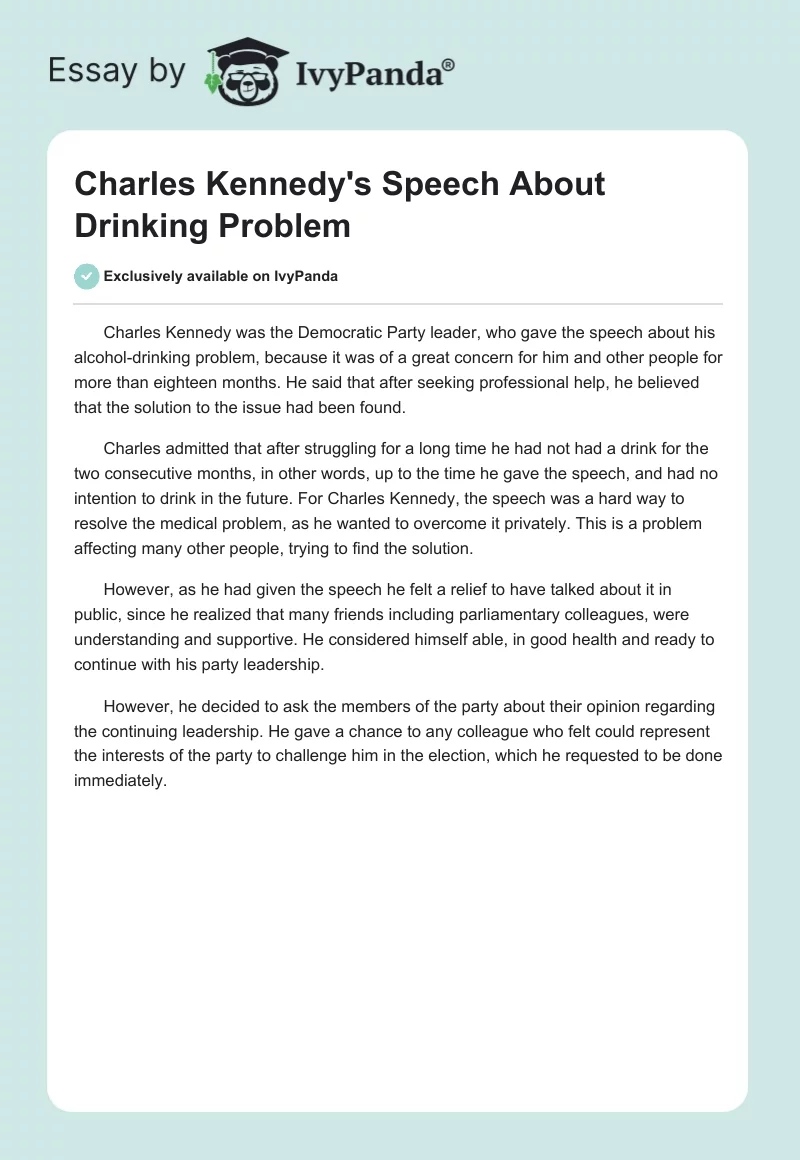 Charles Kennedy's Speech About Drinking Problem. Page 1