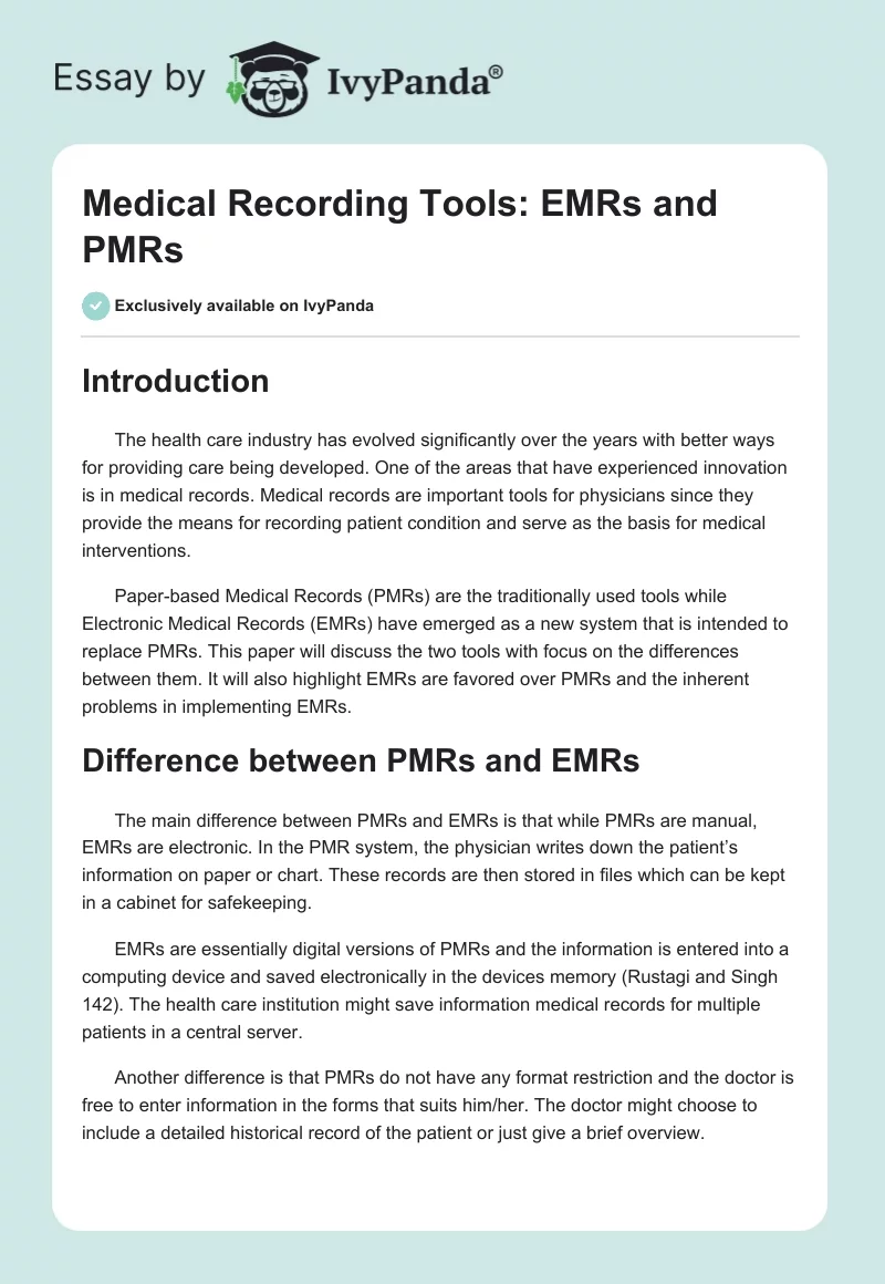 Medical Recording Tools: EMRs and PMRs. Page 1