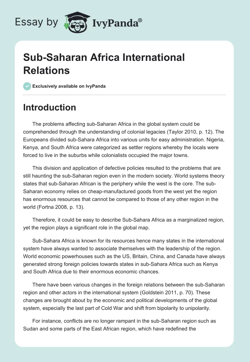 Sub-Saharan Africa International Relations. Page 1