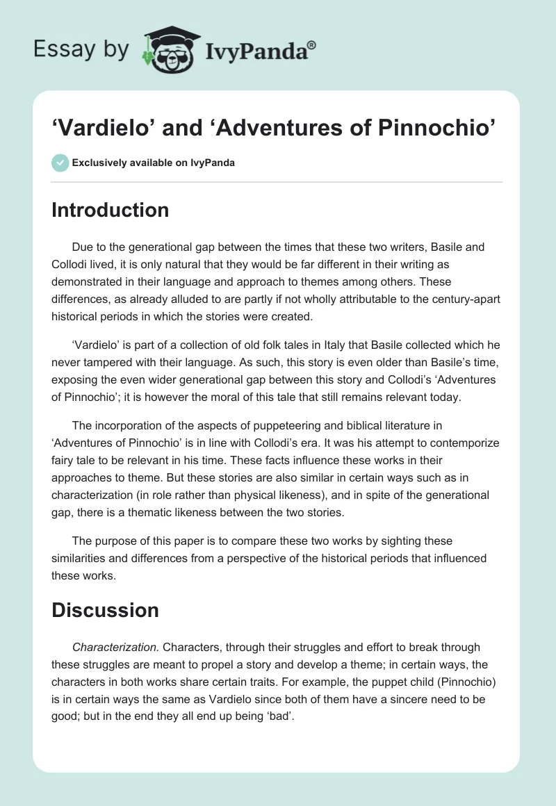 ‘Vardielo’ and ‘Adventures of Pinnochio’. Page 1