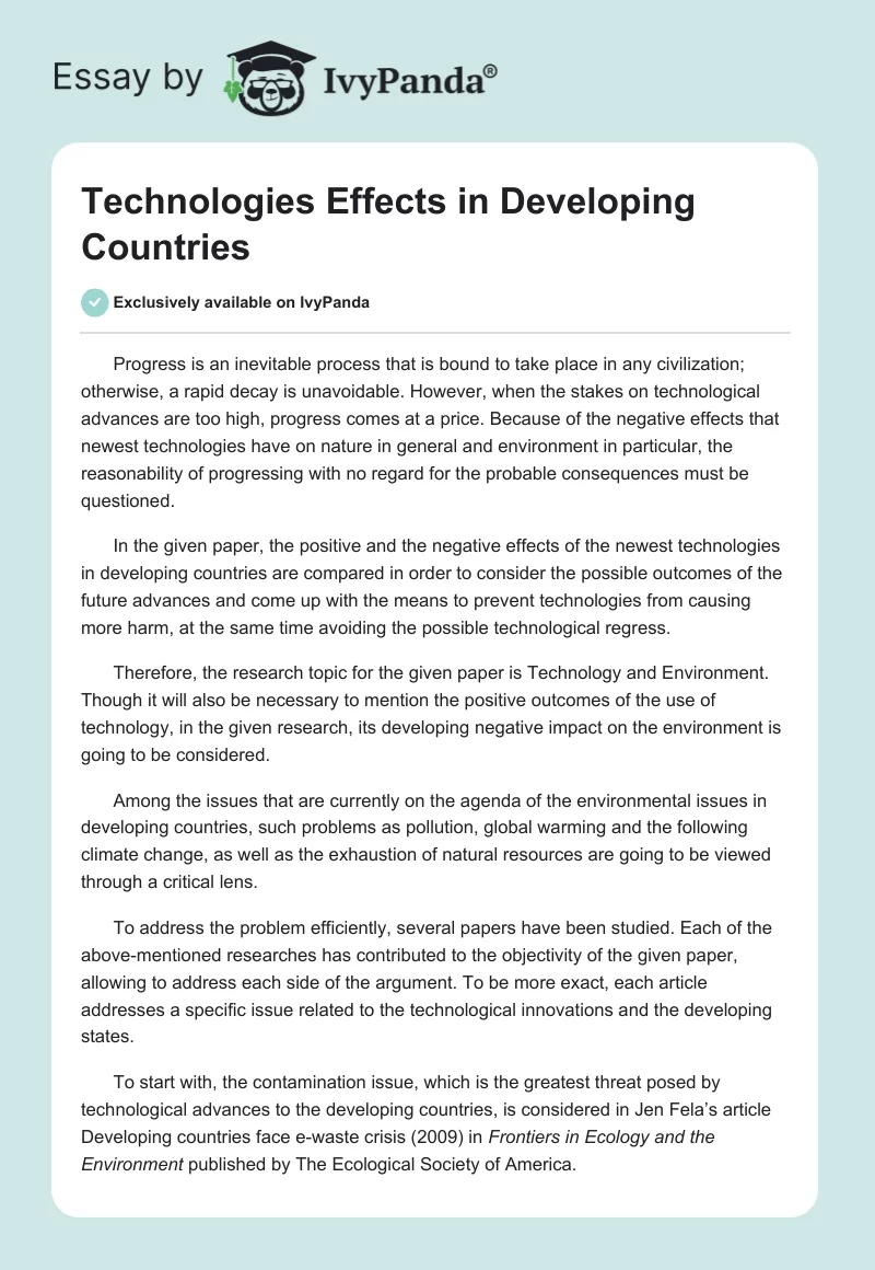 Technologies Effects in Developing Countries. Page 1
