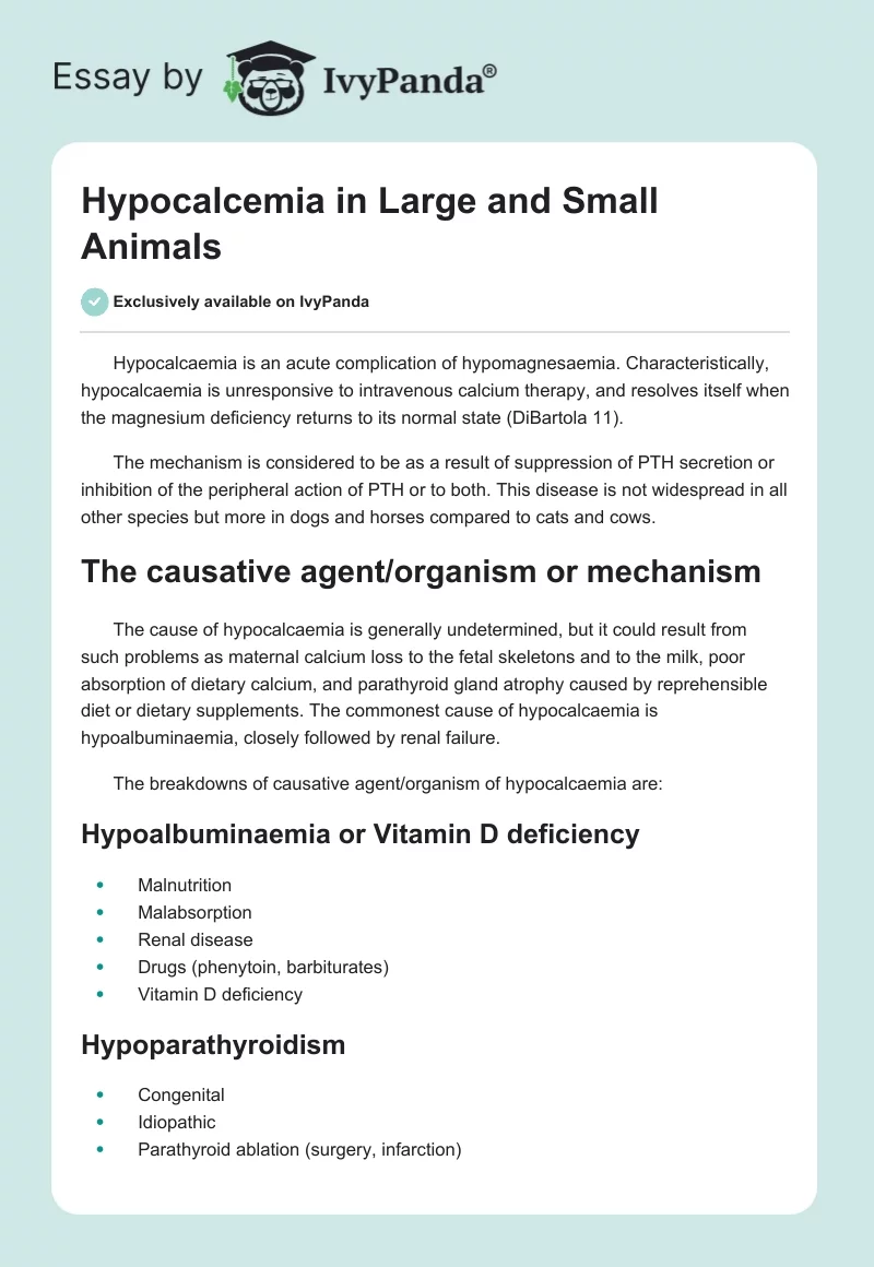 Hypocalcemia in Large and Small Animals. Page 1