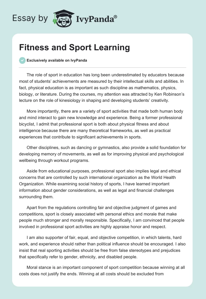 Fitness and Sport Learning. Page 1