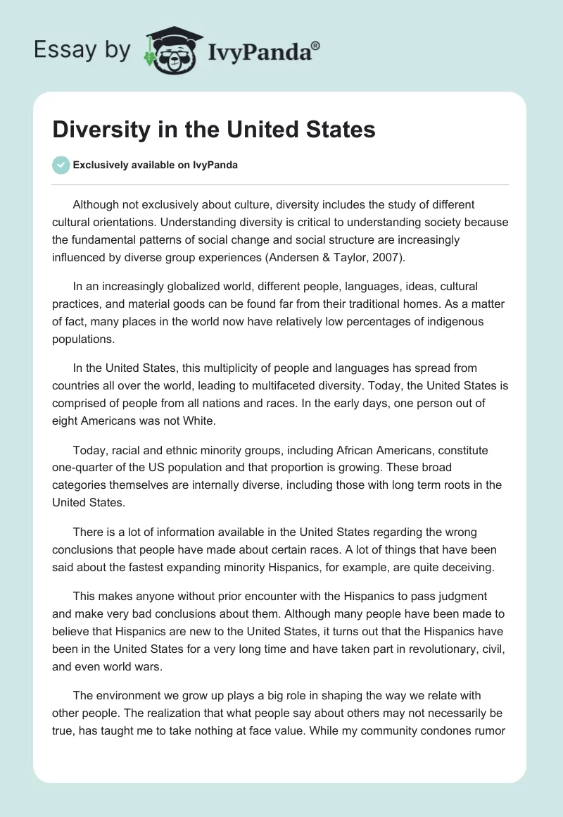 Diversity in the United States. Page 1