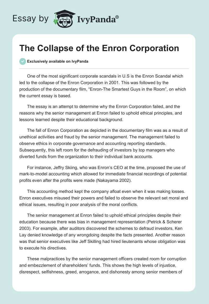 The Collapse of the Enron Corporation. Page 1