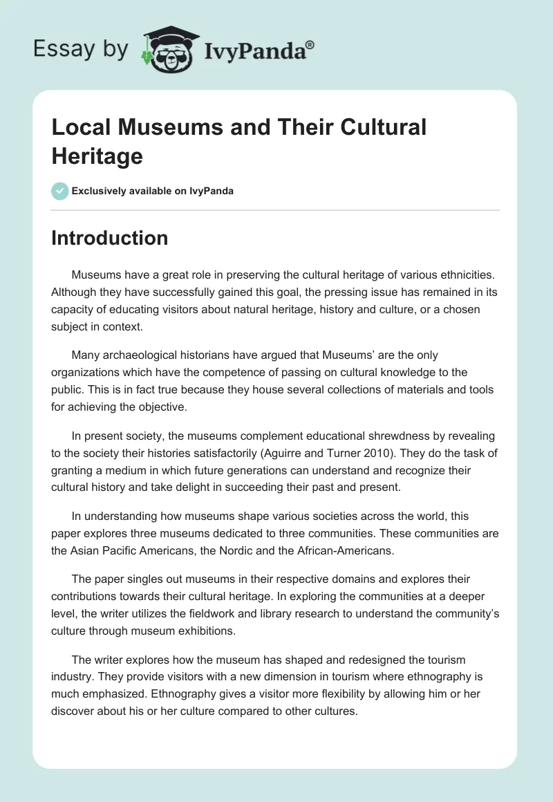 Local Museums and Their Cultural Heritage. Page 1