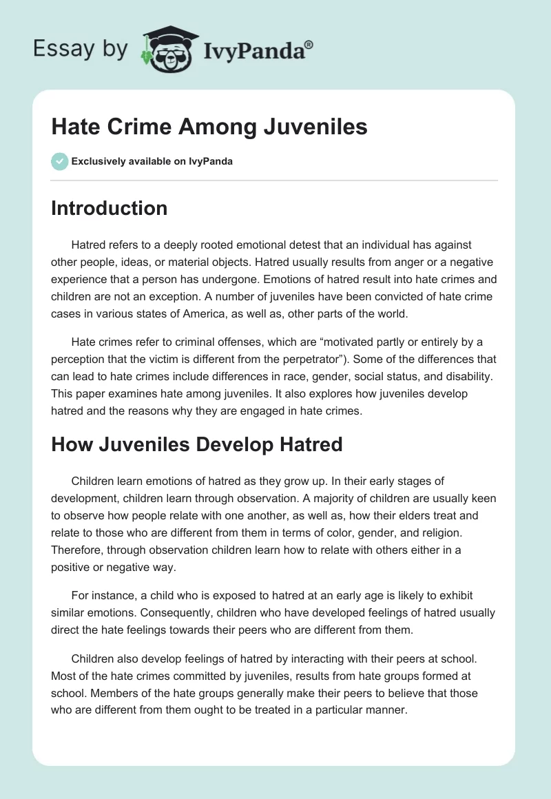 Hate Crime Among Juveniles. Page 1