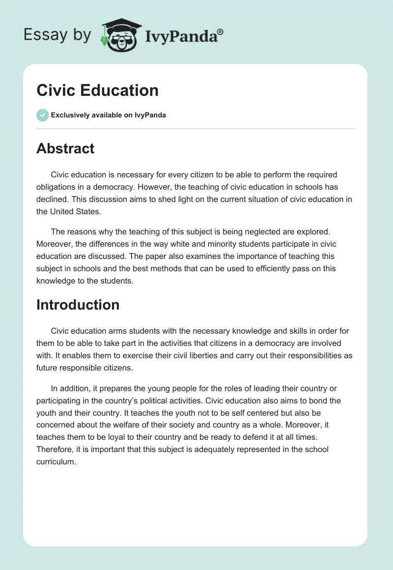 Civic Education. Page 1