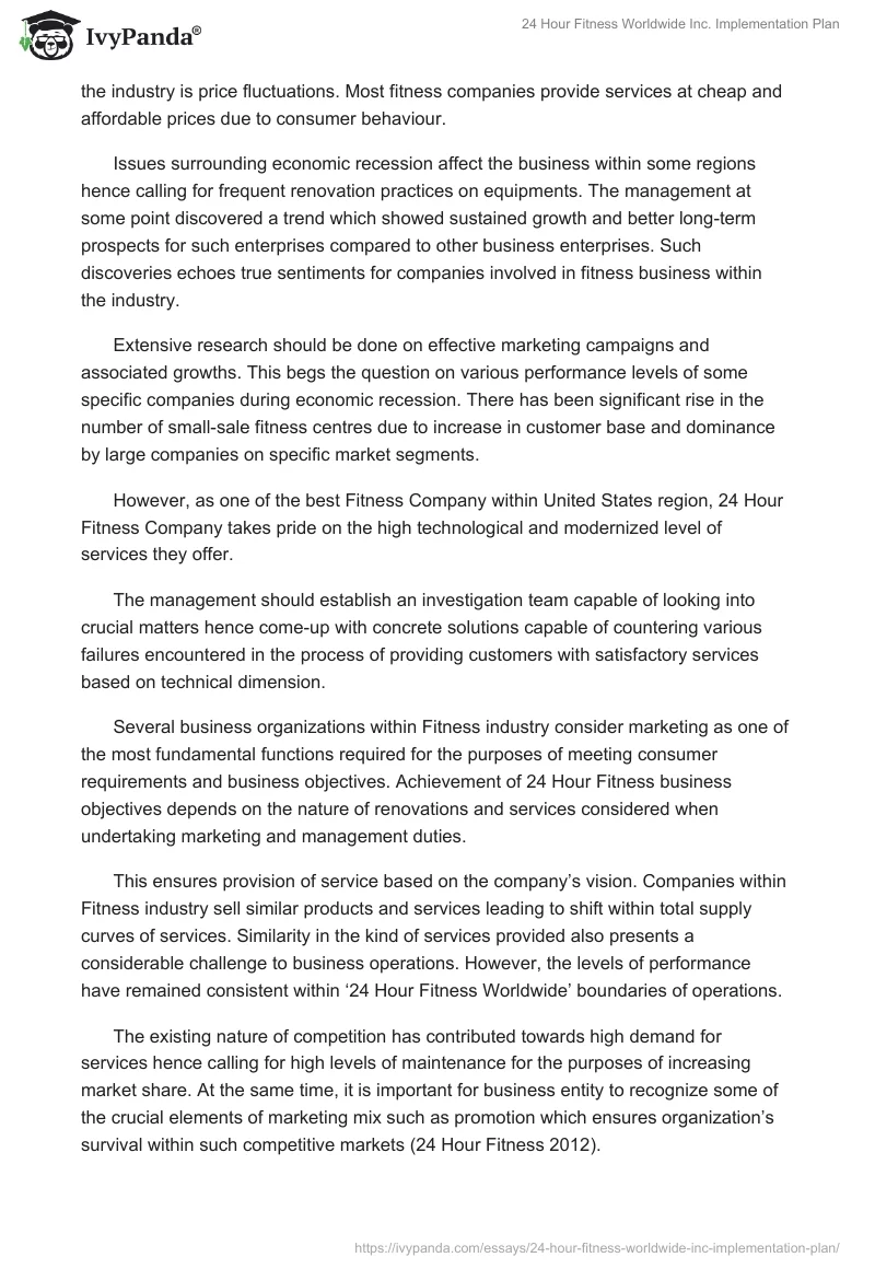 24 Hour Fitness Worldwide Inc. Implementation Plan. Page 5