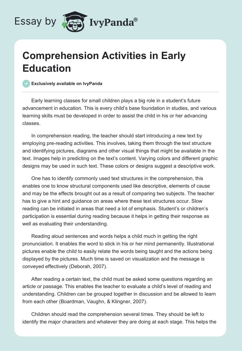 Comprehension Activities in Early Education. Page 1