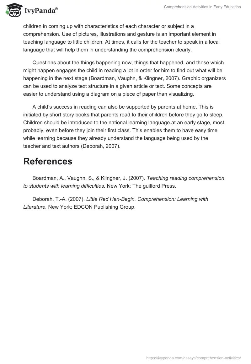 Comprehension Activities in Early Education. Page 2