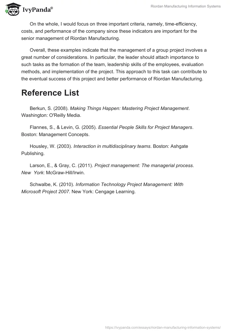 Riordan Manufacturing Information Systems. Page 3