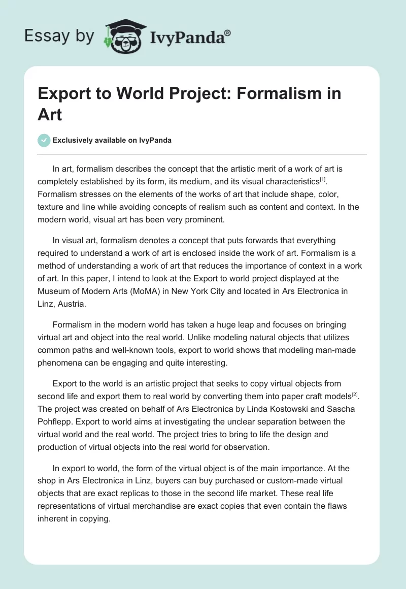 Export to World Project: Formalism in Art. Page 1
