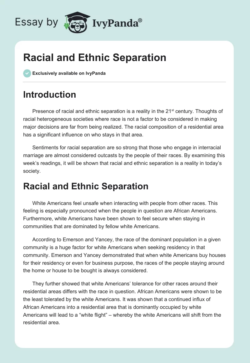 Racial and Ethnic Separation. Page 1
