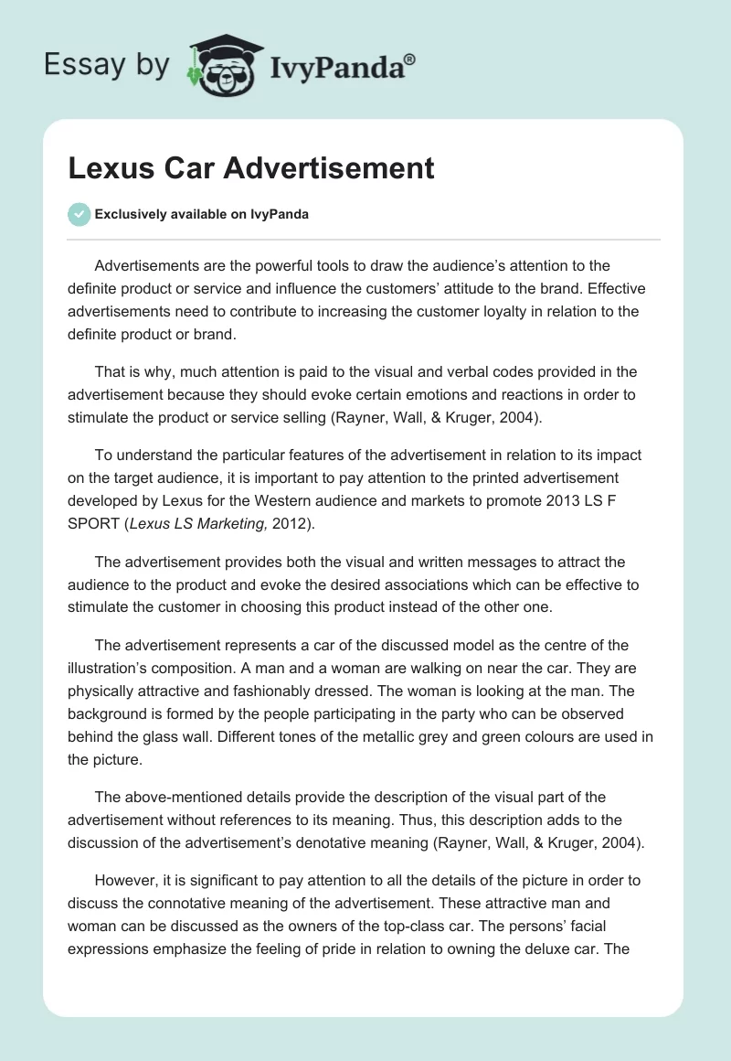 Lexus Car Advertisement. Page 1