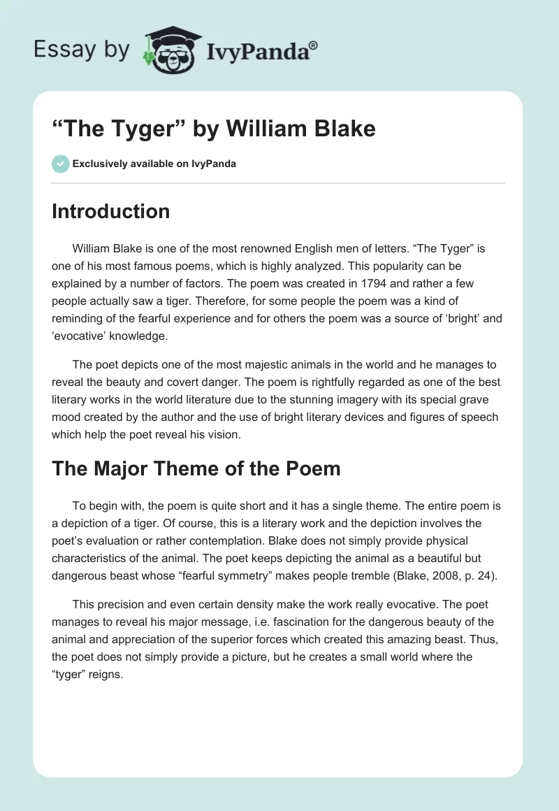 “The Tyger” by William Blake. Page 1