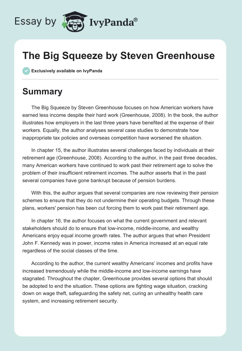 The Big Squeeze by Steven Greenhouse. Page 1