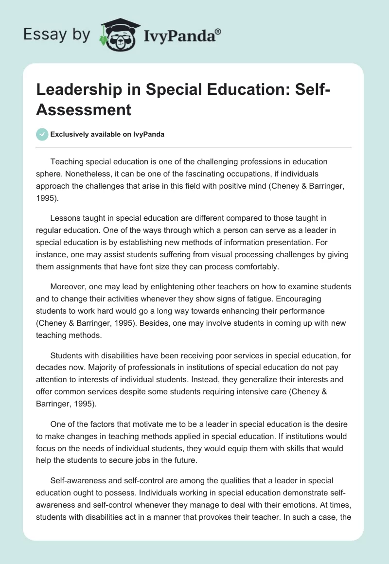 Leadership in Special Education: Self-Assessment. Page 1