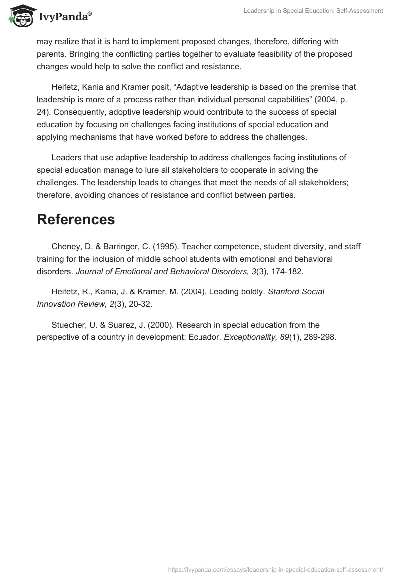 Leadership in Special Education: Self-Assessment. Page 3
