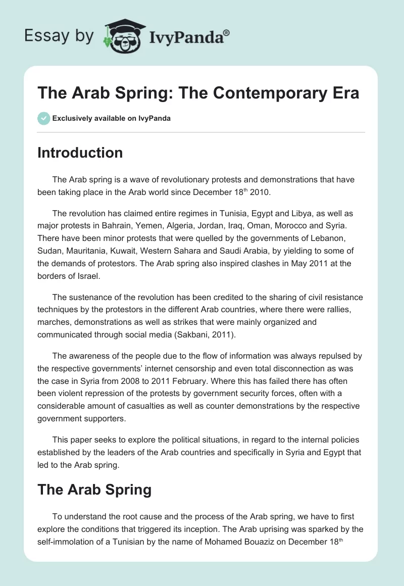 The Arab Spring: The Contemporary Era. Page 1
