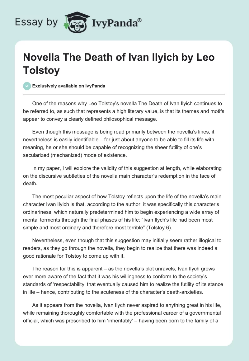 Novella "The Death of Ivan Ilyich" by Leo Tolstoy. Page 1