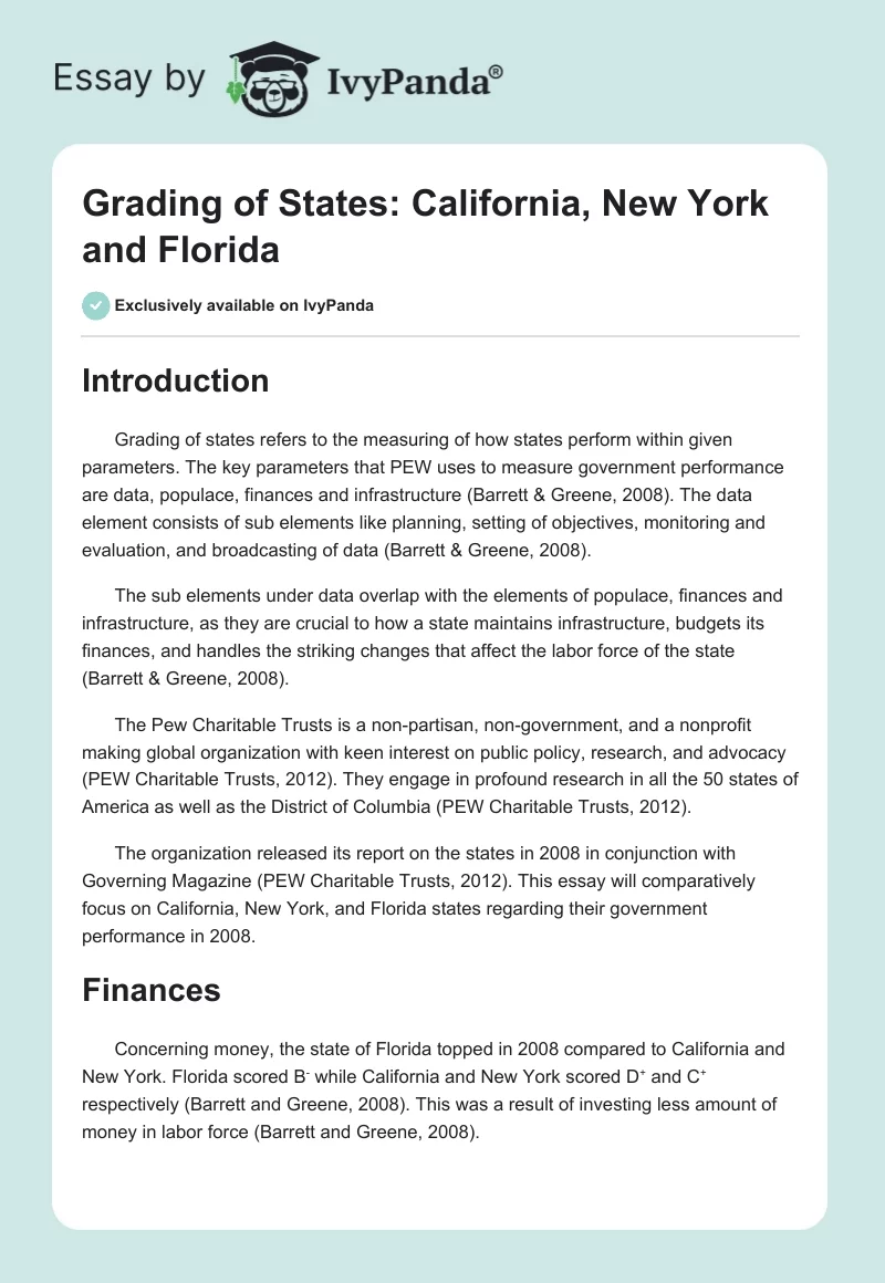 Grading of States: California, New York and Florida. Page 1