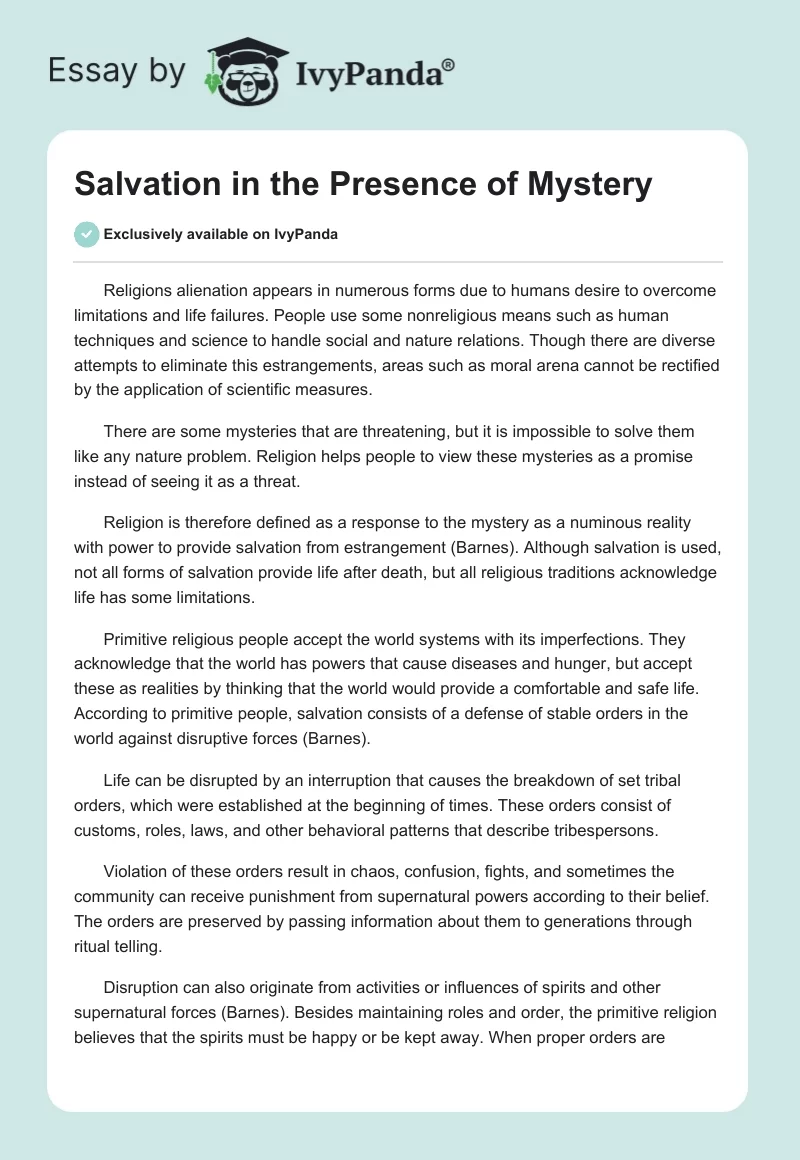 Salvation in the Presence of Mystery. Page 1