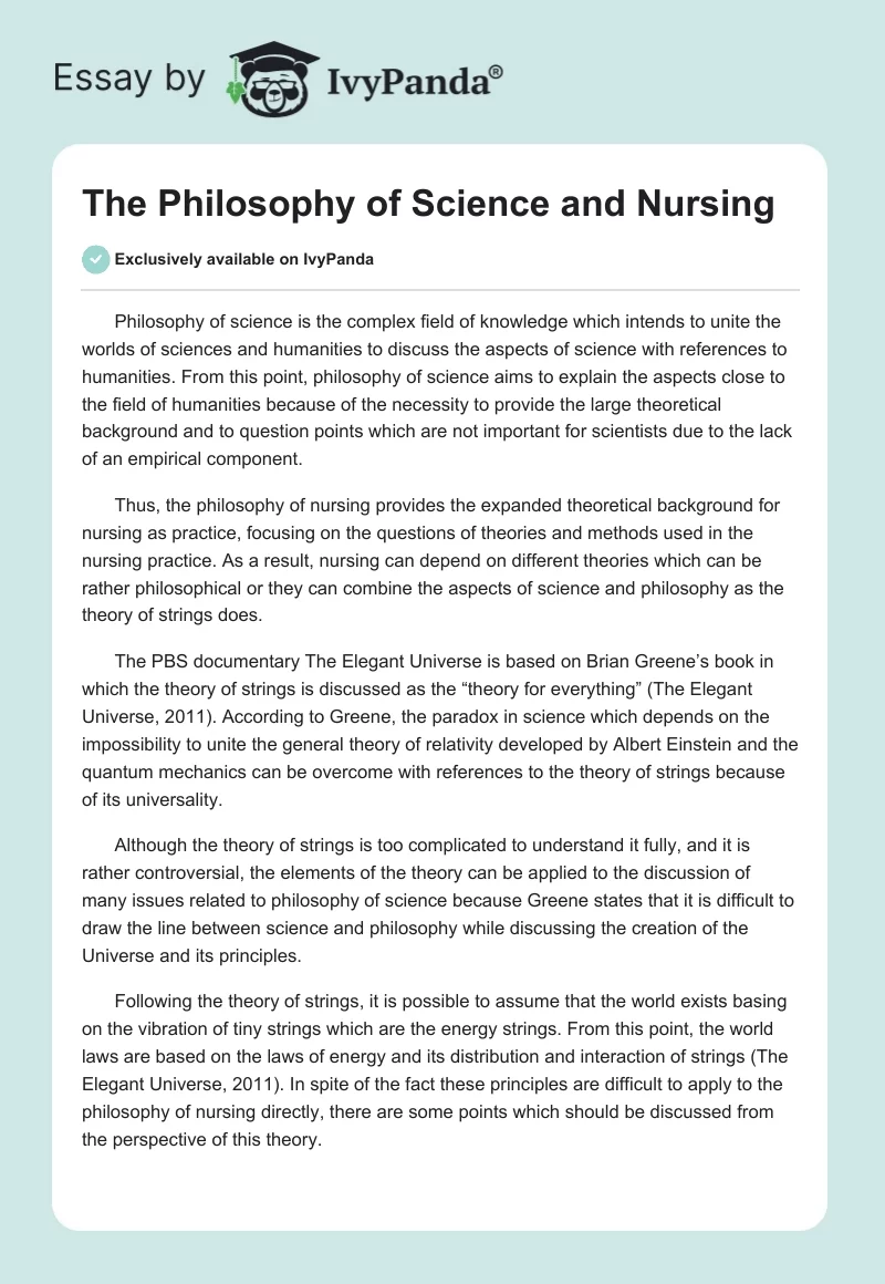 The Philosophy of Science and Nursing. Page 1