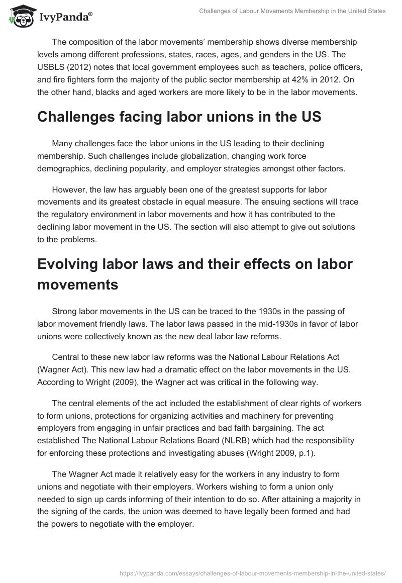 Challenges of Labour Movements Membership in the United States. Page 2