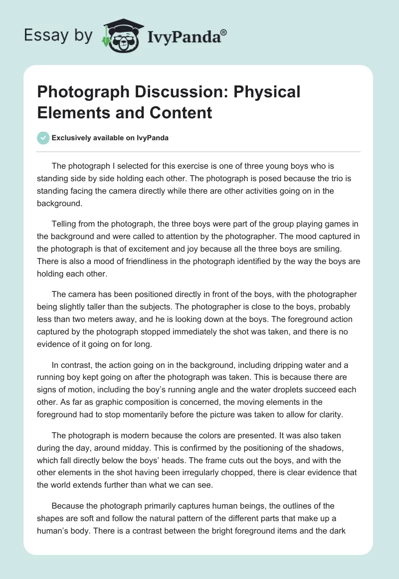 Photograph Discussion: Physical Elements and Content. Page 1