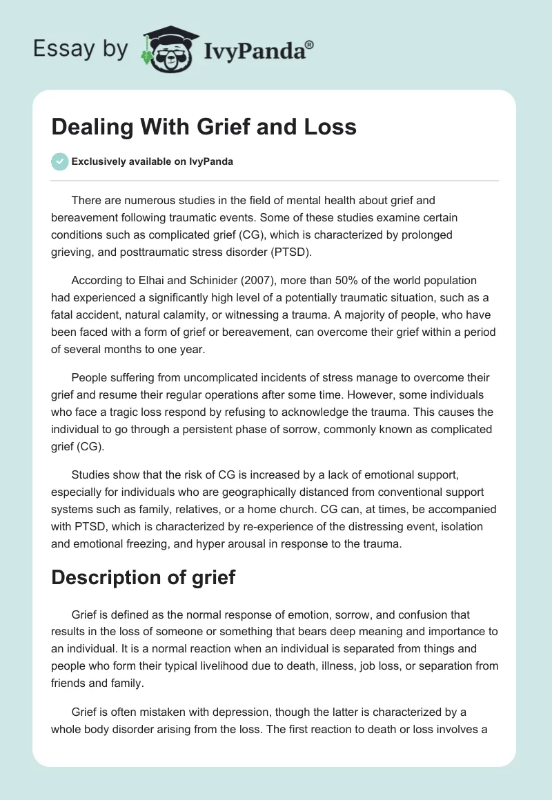Dealing With Grief and Loss. Page 1