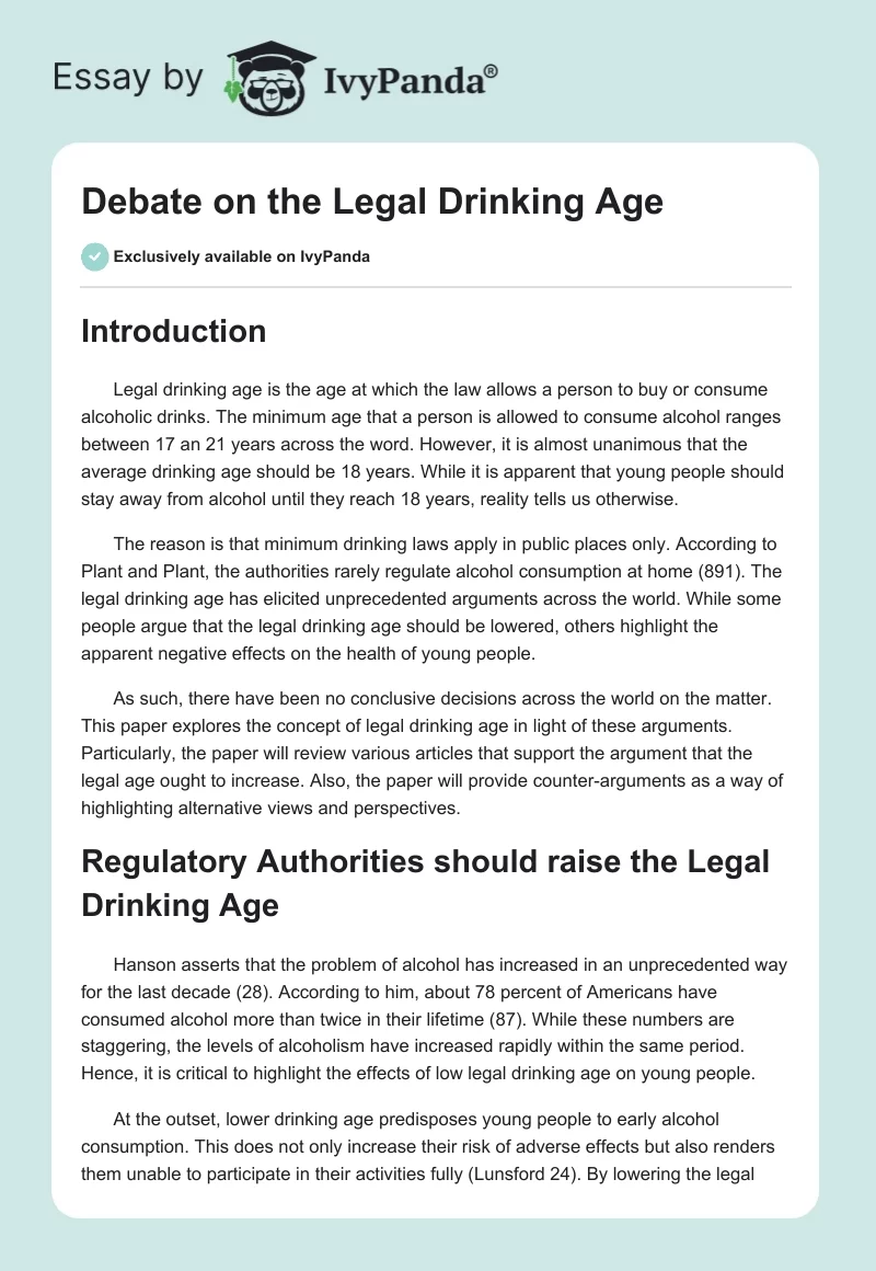 Debate on the Legal Drinking Age. Page 1