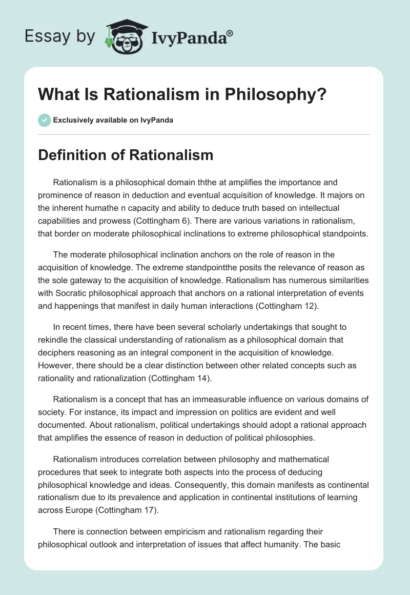 What Is Rationalism in Philosophy?. Page 1