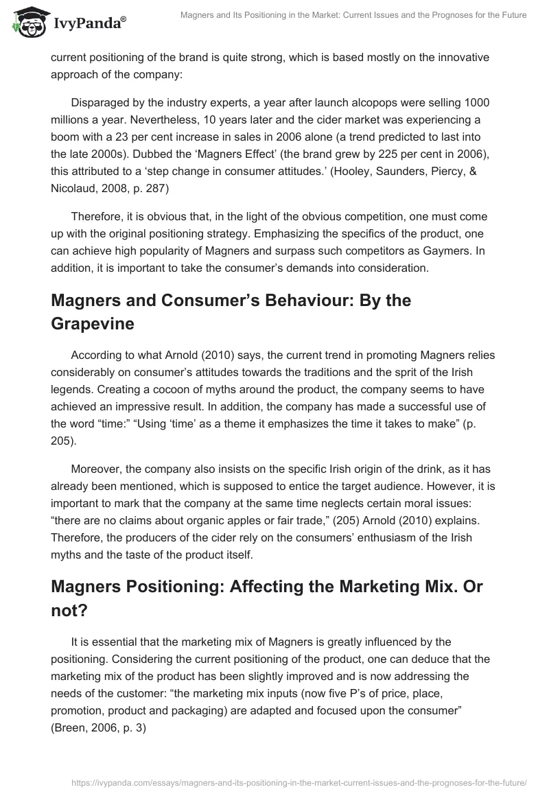 Magners and Its Positioning in the Market: Current Issues and the Prognoses for the Future. Page 2