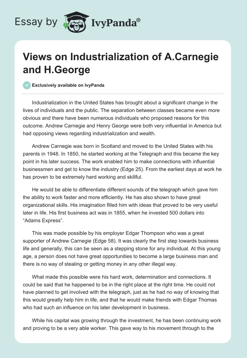 Views on Industrialization of A.Carnegie and H.George. Page 1