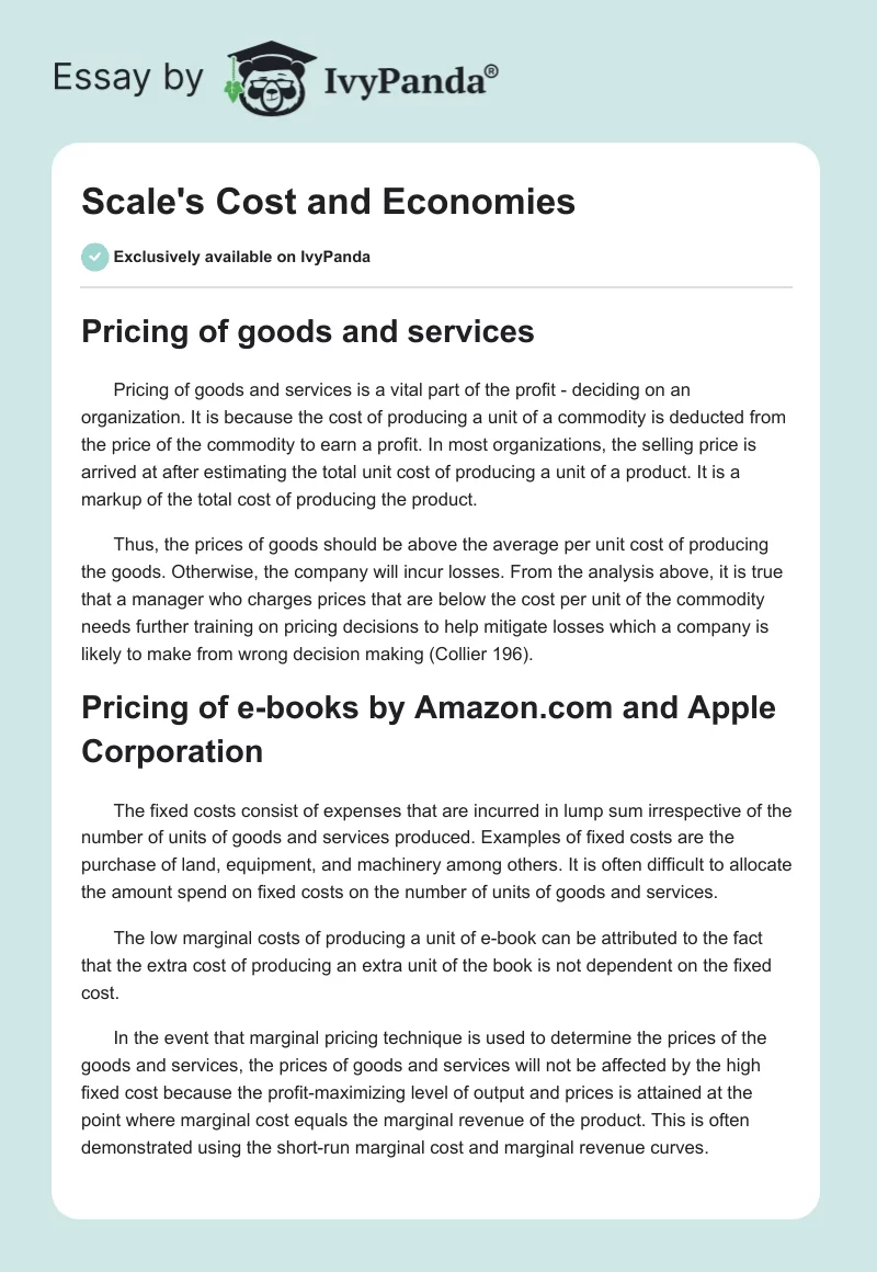 Scale's Cost and Economies. Page 1