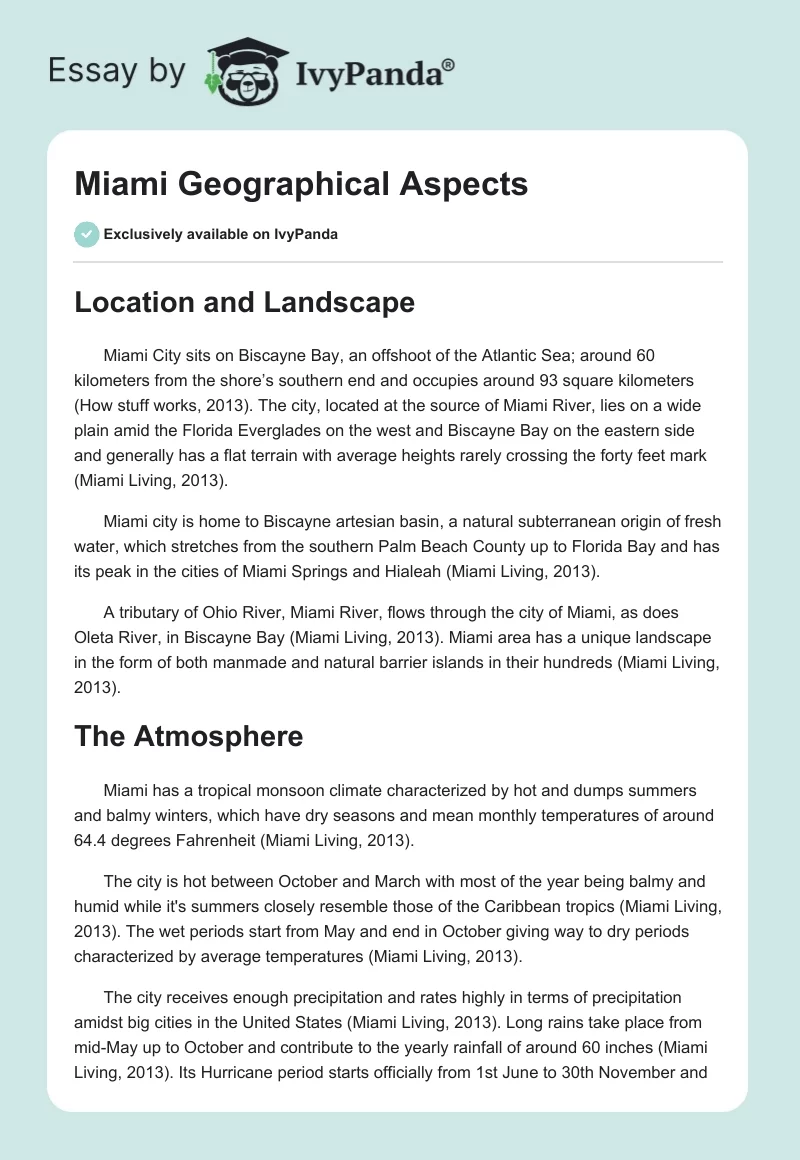 Miami Geographical Aspects. Page 1