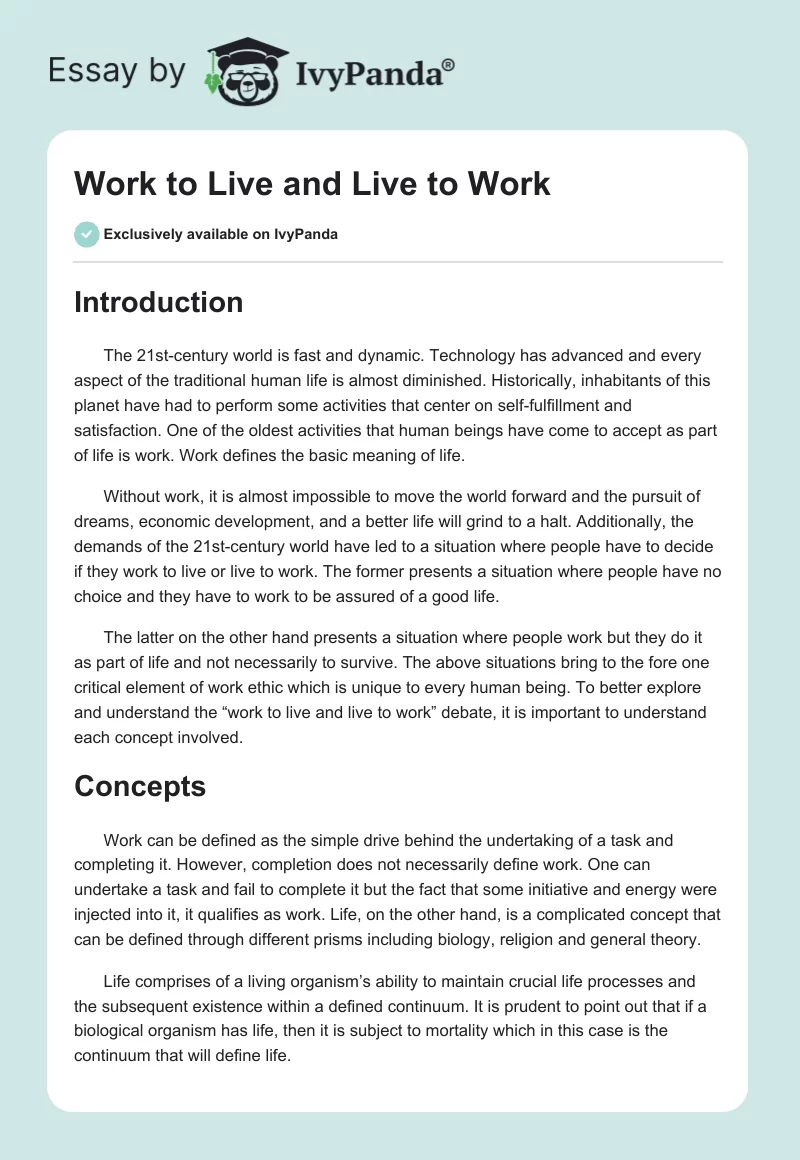 Work to Live and Live to Work. Page 1