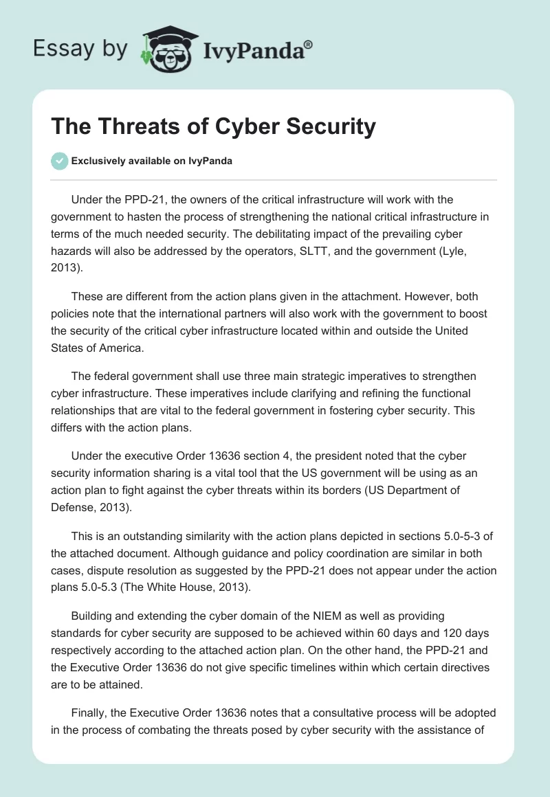The Threats of Cyber Security. Page 1