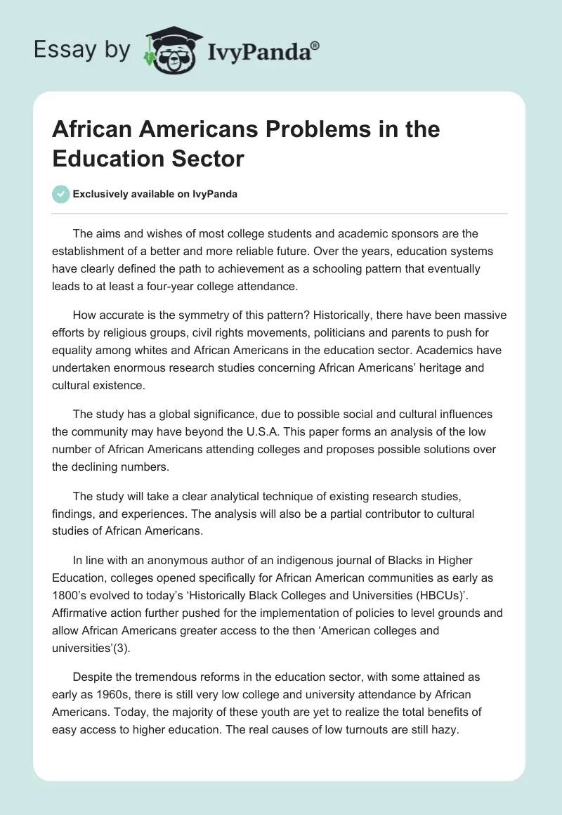 African Americans Problems in the Education Sector. Page 1