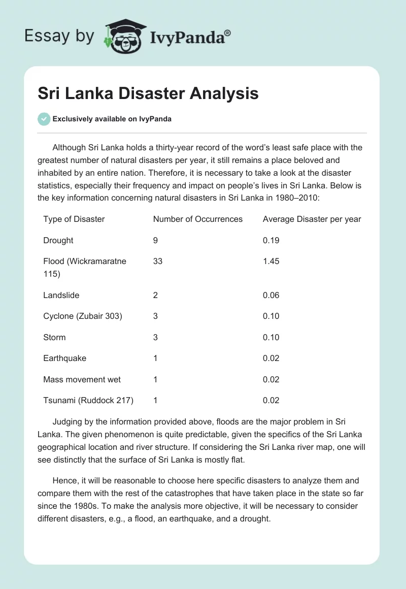 Sri Lanka Disaster Analysis. Page 1