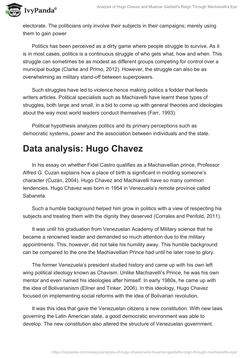 Analysis of Hugo Chavez and Muamar Gaddafi's Reign Through Machiavelli's Eye. Page 4